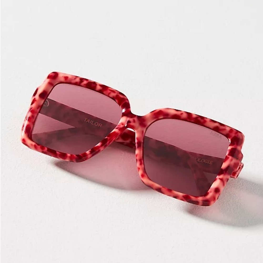 Anthropologie I-SEA Taylor Oversized Stylish Red Square Sunglasses